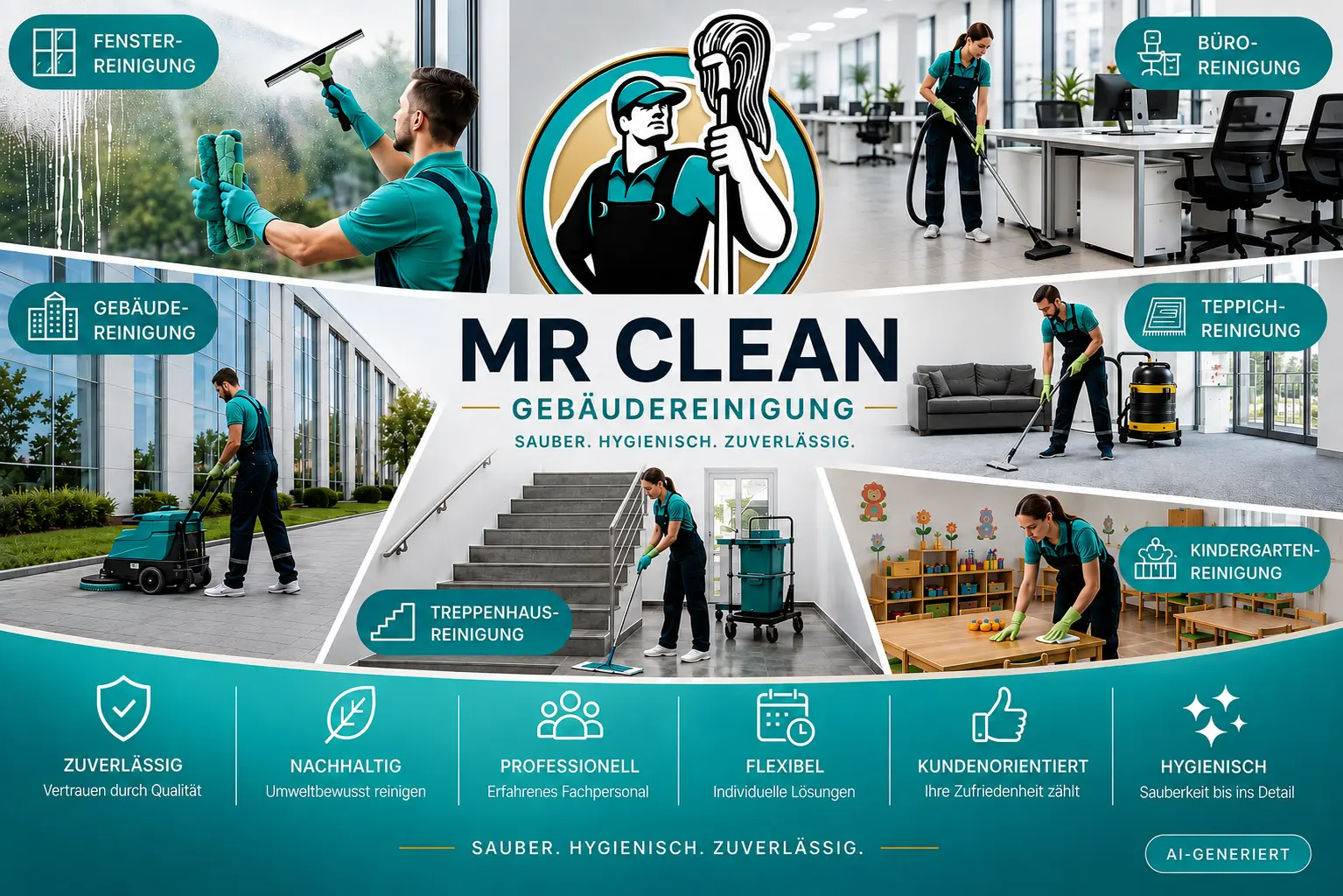 Leistungsübersicht von MR Clean: Fenster-, Gebäude-, Büro-, Treppenhaus-, Teppich- und Kindergartenreinigung in Ingolstadt